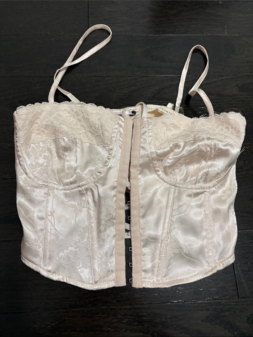 La Hearts Satin Lace-Trim Bustier in Light Blush